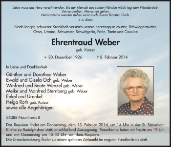 Traueranzeige von Ehrentraud Weber 