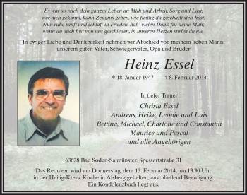 Traueranzeige von Heinz Essel 
