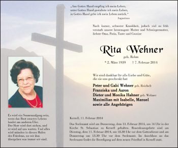 Traueranzeige von Rita Wehner 