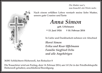 Traueranzeige von Anna Simon 