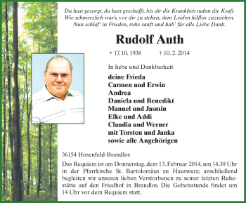 Traueranzeige von Rudolf Auth 