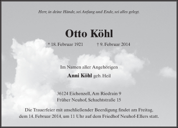 Traueranzeige von Otto Köhl 