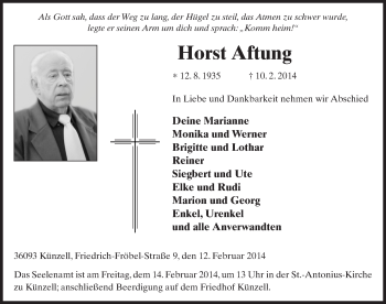 Traueranzeige von Horst Aftung 