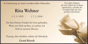 Traueranzeige von Rita Wehner 