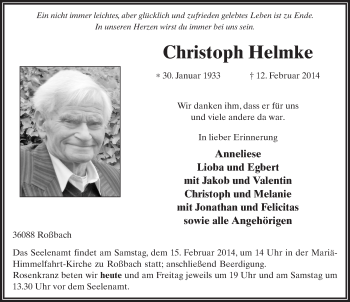 Traueranzeige von Christoph Helmke 
