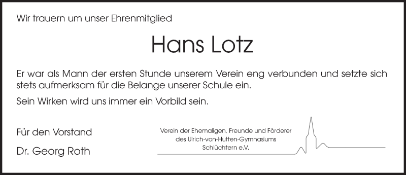  Traueranzeige für Hans Lotz vom 14.02.2014 aus 