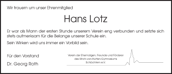 Traueranzeige von Hans Lotz 