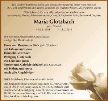 Traueranzeige von Maria Glotzbach 
