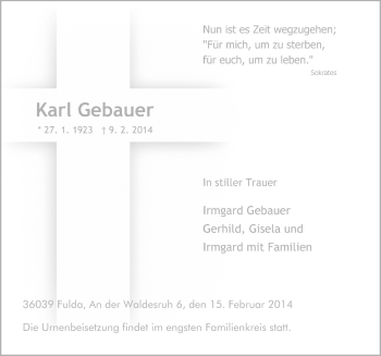 Traueranzeige von Karl Gebauer 