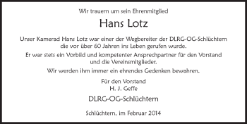 Traueranzeige von Hans Lotz 