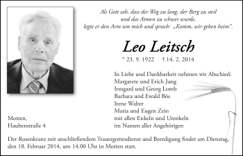 Traueranzeige von Leo Leitsch 