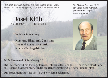 Traueranzeige von Josef Klüh 