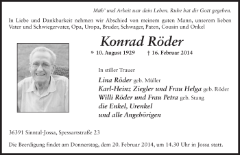 Traueranzeige von Konrad Röder 