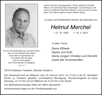 Traueranzeige von Helmut Merchel 