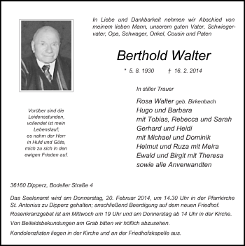 Traueranzeige von Berthold Walter 