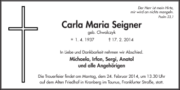 Traueranzeige von Carla Maria Seigner 