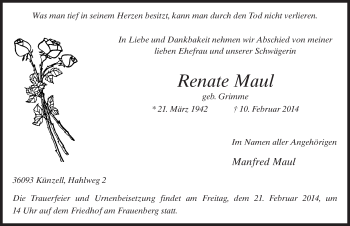 Traueranzeige von Renate Maul 