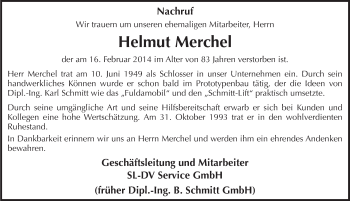 Traueranzeige von Helmut Merchel 