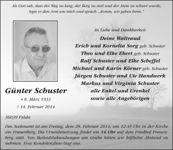 Traueranzeige von Günter Schuster 