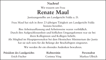 Traueranzeige von Renate Maul 