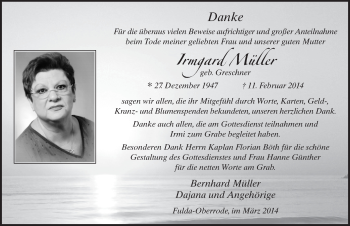 Traueranzeige von Irmgard Müller 