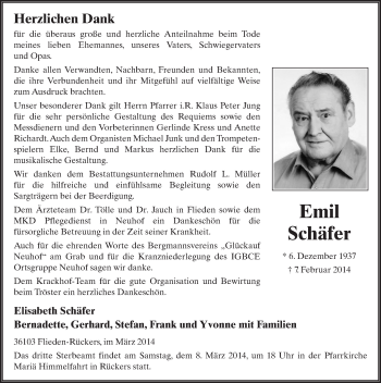 Traueranzeige von Emil Schäfer 