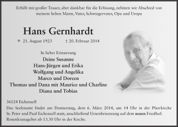 Traueranzeige von Hans Gernhardt 