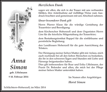 Traueranzeige von Anna Simon 