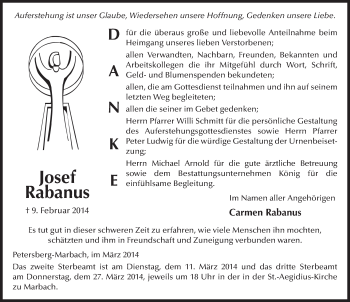 Traueranzeige von Josef Rabanus 
