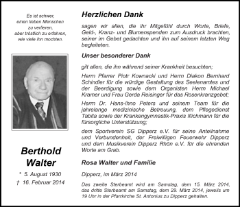 Traueranzeige von Berthold Walter 