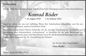 Traueranzeige von Konrad Röder 