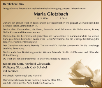 Traueranzeige von Maria Glotzbach 