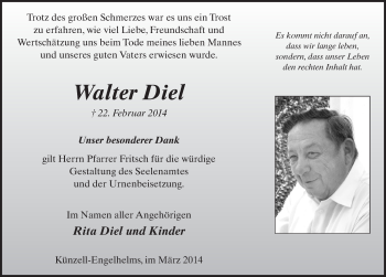 Traueranzeige von Walter Diel 