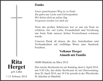 Traueranzeige von Rita Herget 