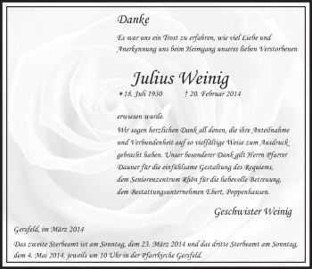 Traueranzeige von Julius Weinig 