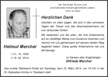 Traueranzeige von Helmut Merchel 