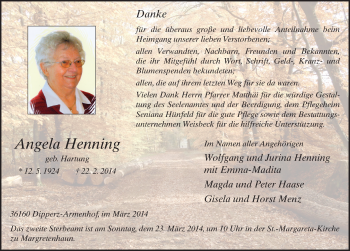 Traueranzeige von Angela Henning 