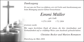 Traueranzeige von Emmi Müller 