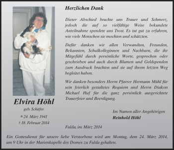 Traueranzeige von Elvira Höhl 