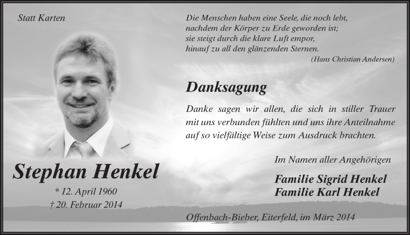  Traueranzeige für Stephan Henkel vom 28.03.2014 aus 