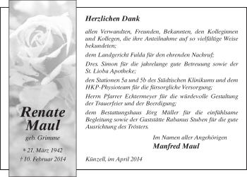 Traueranzeige von Renate Maul 