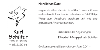 Traueranzeige von Karl Schäfer 