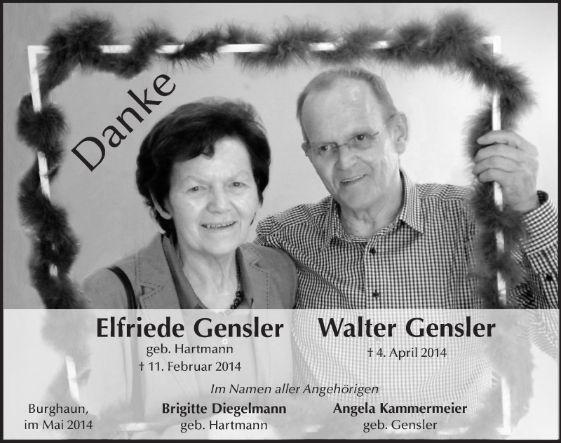  Traueranzeige für Elfriede Gensler vom 03.05.2014 aus 