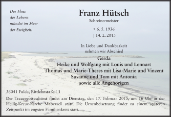 Traueranzeige von Franz Hütsch 
