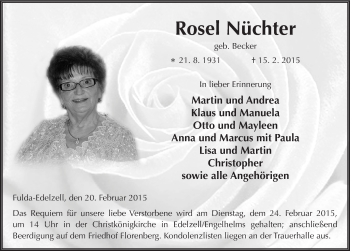 Traueranzeige von Rosel Nüchter 