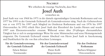 Traueranzeige von Josef Auth 