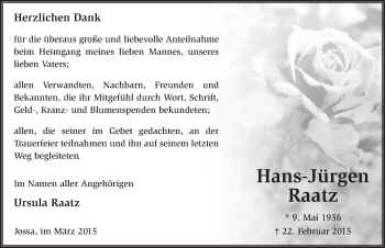 Traueranzeige von Hans-Jürgen Raatz 