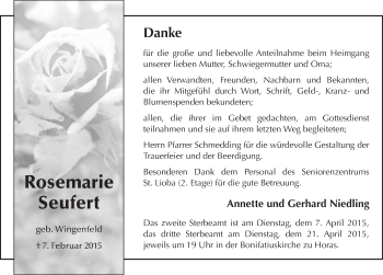 Traueranzeige von Rosemarie Seufert 