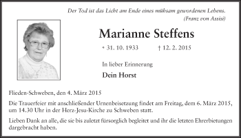 Traueranzeige von Marianne Steffens 