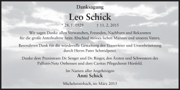 Traueranzeige von Leo Schick 